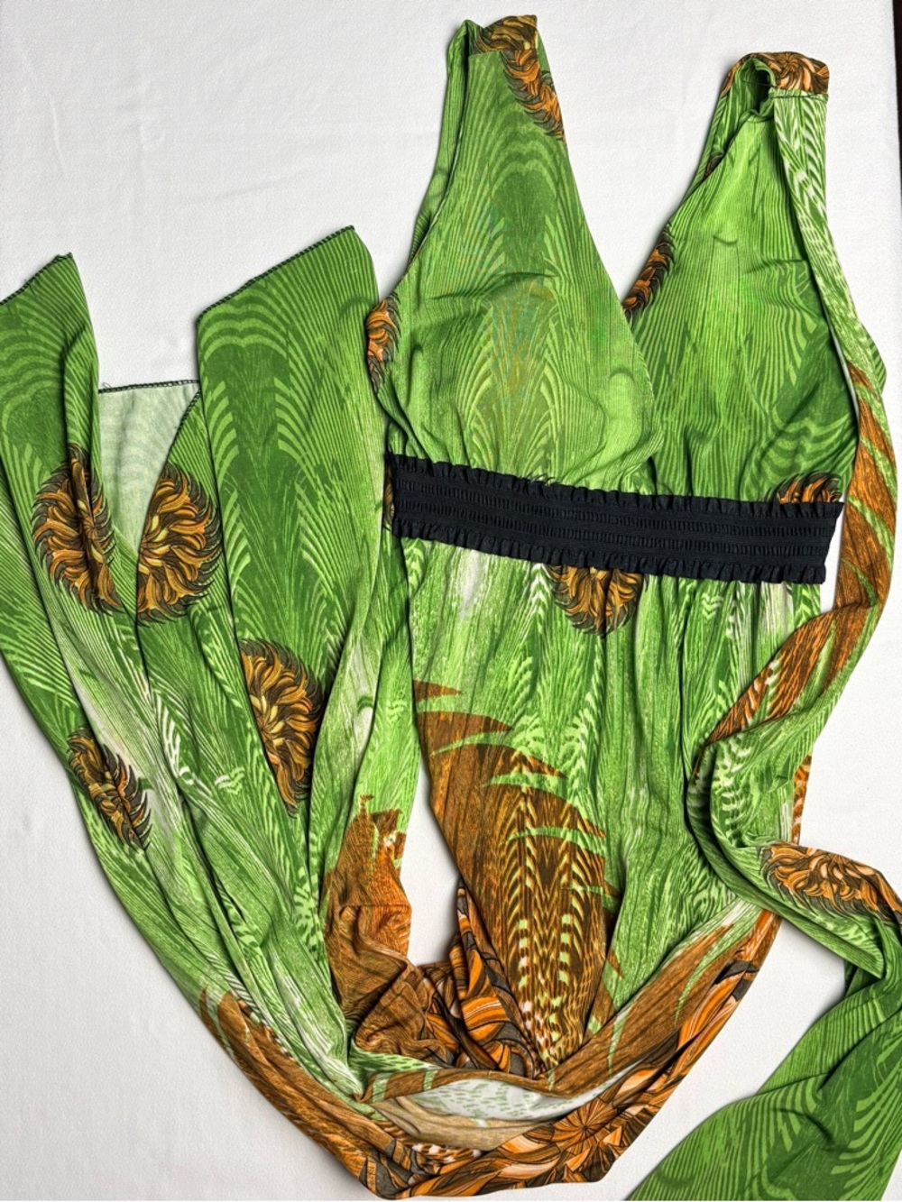 Green Baroque Maxi Dress w/ Side Sash